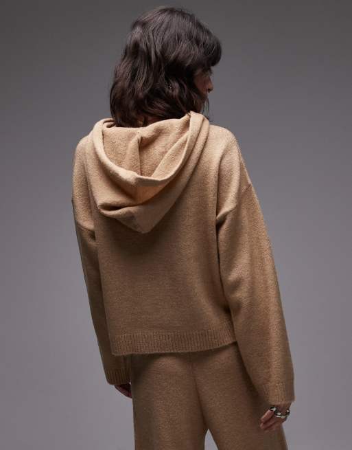 ASOS DESIGN - Pluizige gebreide oversized hoodie in mokka, deel van co-ord set, 3 van 4