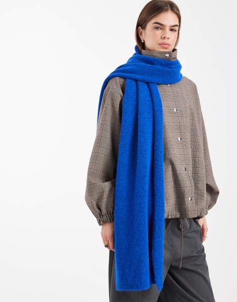 ASOS DESIGN - Pluizige gebreide sjaal van wol in kobaltblauw - view 1