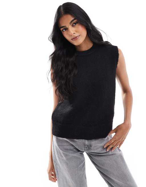 ASOS DESIGN - Pluizige gebreide tanktop met wollook in zwart