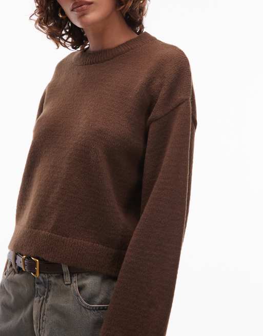 ASOS DESIGN - Pluizige gebreide trui met wijde mouwen in bruin, 2 van 4