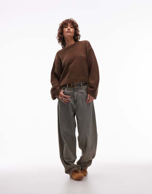 ASOS DESIGN - Pluizige gebreide trui met wijde mouwen in bruin, 3 van 4