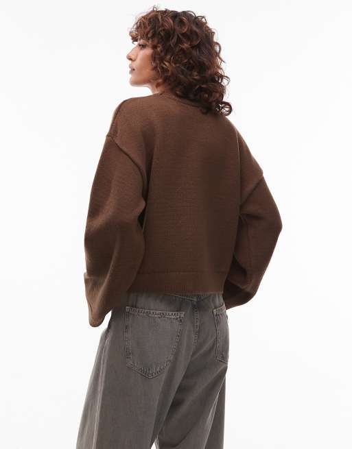 ASOS DESIGN - Pluizige gebreide trui met wijde mouwen in bruin, 4 van 4