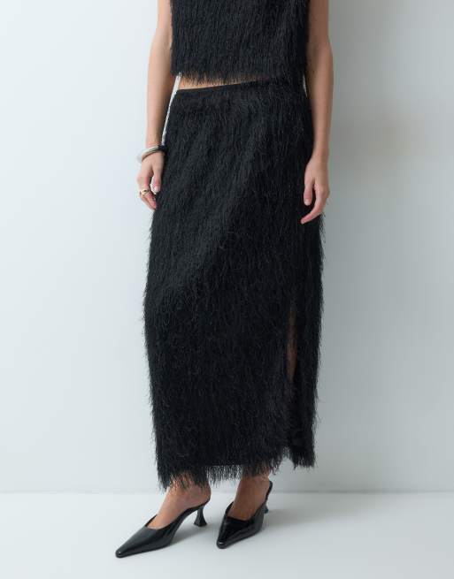 ASOS DESIGN pluizige maxirok in zwart, 2 van 5