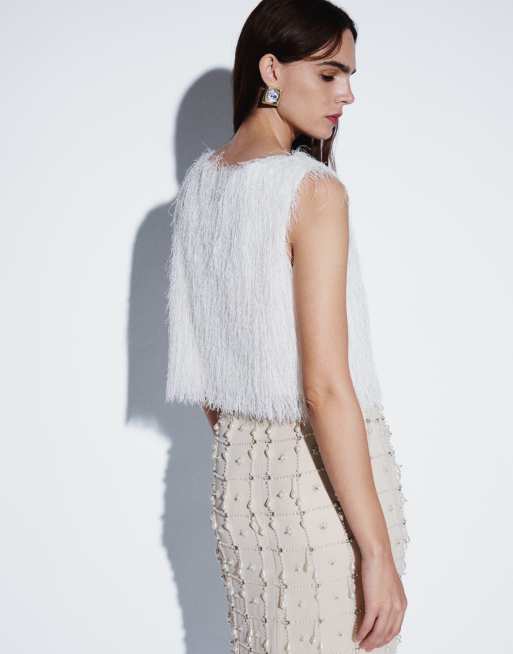 ASOS DESIGN pluizige mouwloze top in ivoorwit, 3 van 4