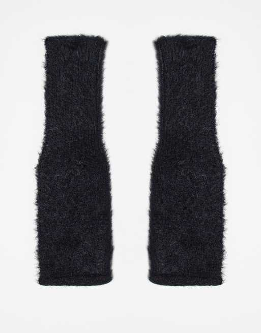 ASOS DESIGN - Pluizige palmwarmers met lange mouwen in zwart