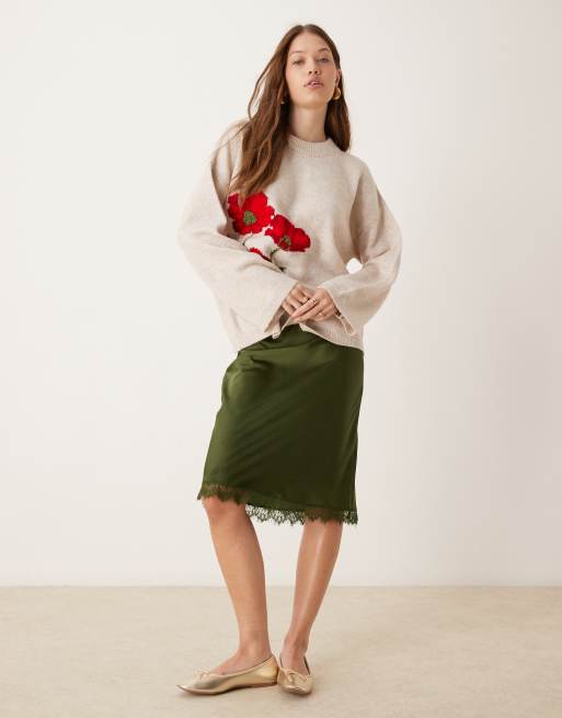 ASOS DESIGN - Pluizige rechte trui met bloemmotief in ecru, 3 van 4