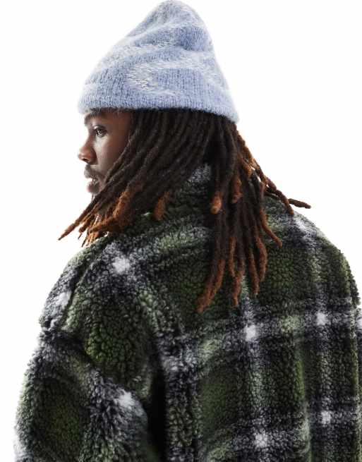 ASOS DESIGN - Pluizige strakke beanie in blauw met wit patroon, 4 van 4