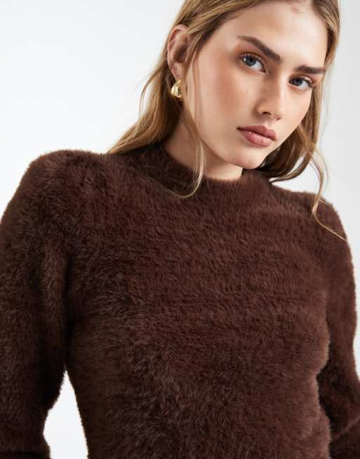 ASOS DESIGN - Pluizige top in chocoladebruin, 3 van 4