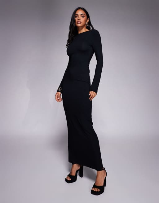 ASOS DESIGN plunge back slash neck maxi dress in black