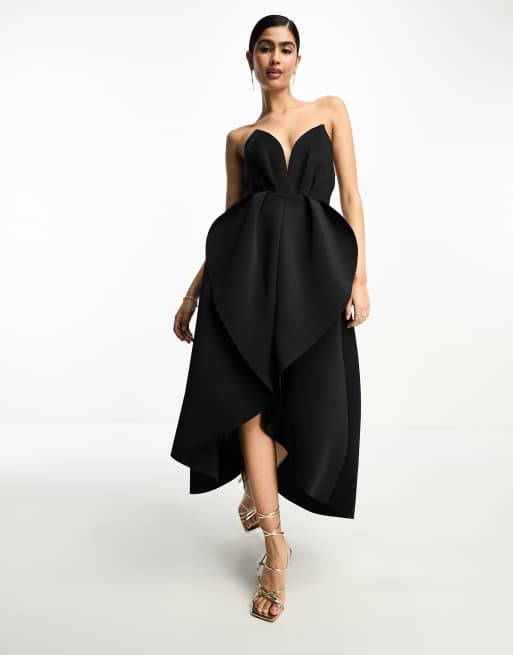 ASOS DESIGN plunge bandeau cocoon midi skater dress in black