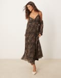 [ASOS DESIGN] ASOS DESIGN plunge bardot pleated midaxi dress in animal print-Multi 18 Animal