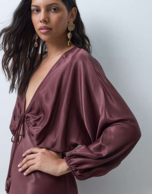 ASOS DESIGN plunge batwing satin mini dress, 2 of 4