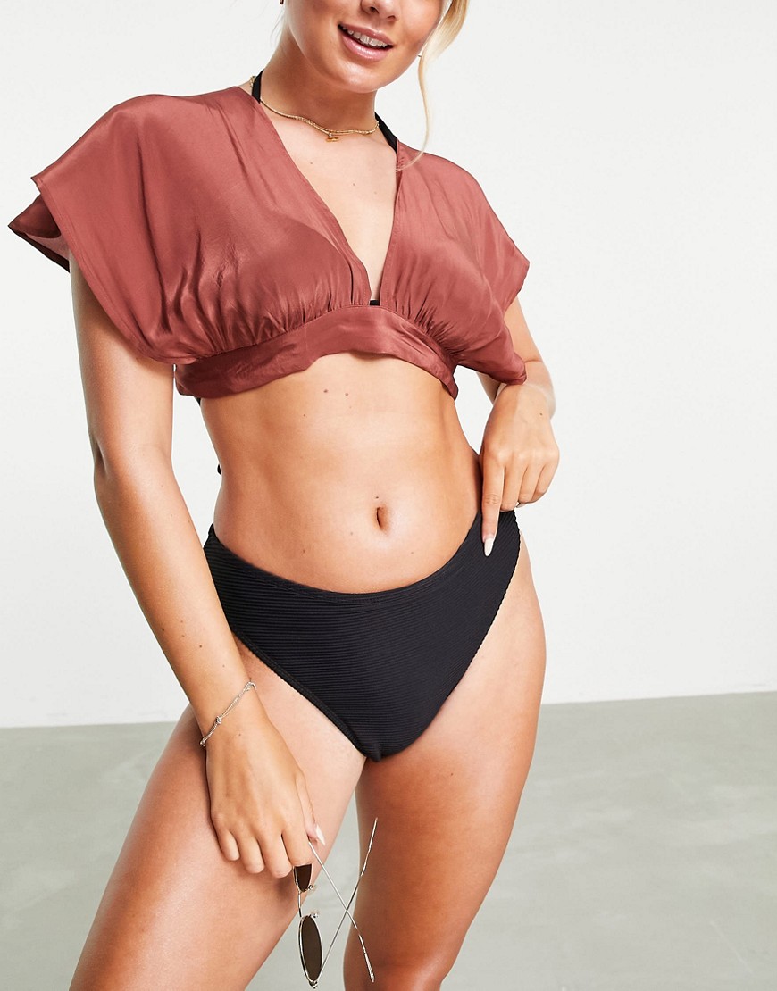 ASOS DESIGN plunge beach top in brown - part of a set