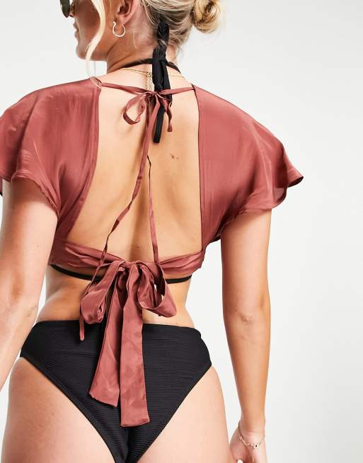 ASOS DESIGN plunge beach top in brown - part of a set, 2 of 4