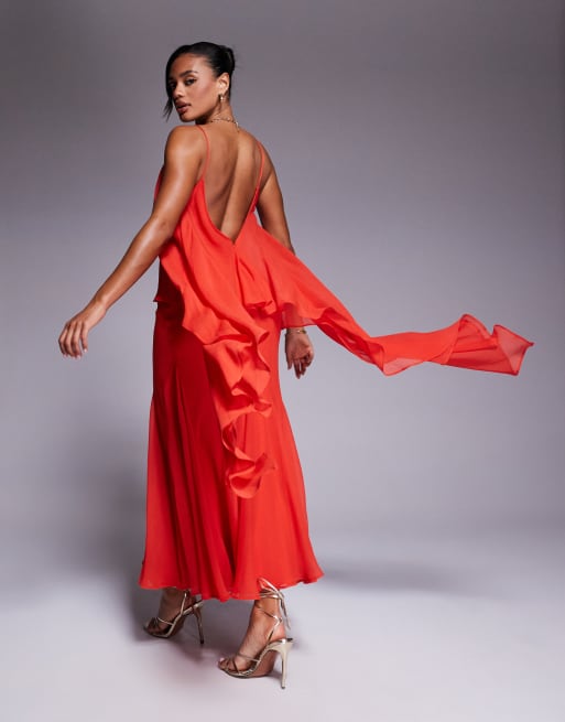 open lace back dress Red Chiffon Summer Long Dress Red / US 12 main image 0