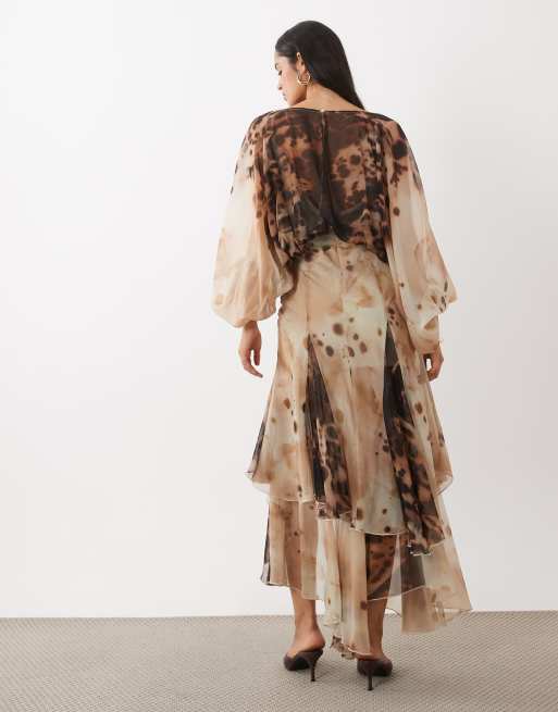 ASOS DESIGN plunge blouson maxi dress with ruffle hem in blurred animal print, 4 of 4