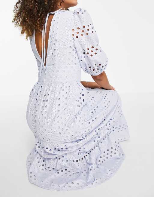 Asos design button through tiered midi sale broderie dress