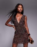 [ASOS DESIGN] ASOS DESIGN plunge cut-out embellished mini dress in chocolate-Brown 4 Chocolate