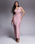 [ASOS DESIGN] ASOS DESIGN plunge drape plisse maxi dress in blush-Pink 14 Blush