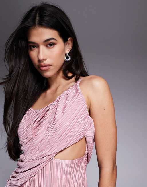 ASOS DESIGN plunge drape plisse maxi dress in blush, 4 of 4