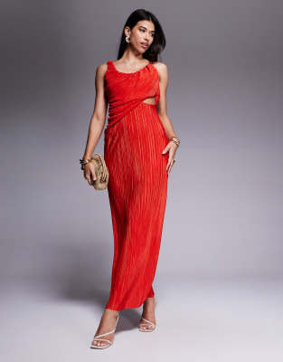 Asos Design Plunge Drape Plisse Maxi Dress