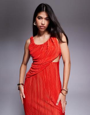 Asos Design Plunge Drape Plisse Maxi Dress