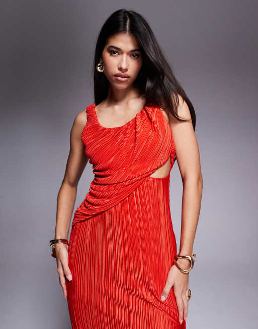 ASOS DESIGN plunge drape plisse maxi dress in orange, 2 of 4