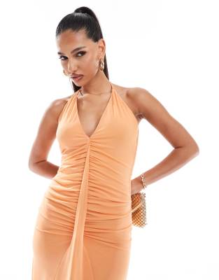 ASOS DESIGN PLUNGE FRONT MAXI DRESS WITH GODET DETAIL AND SWEEPING HEM 