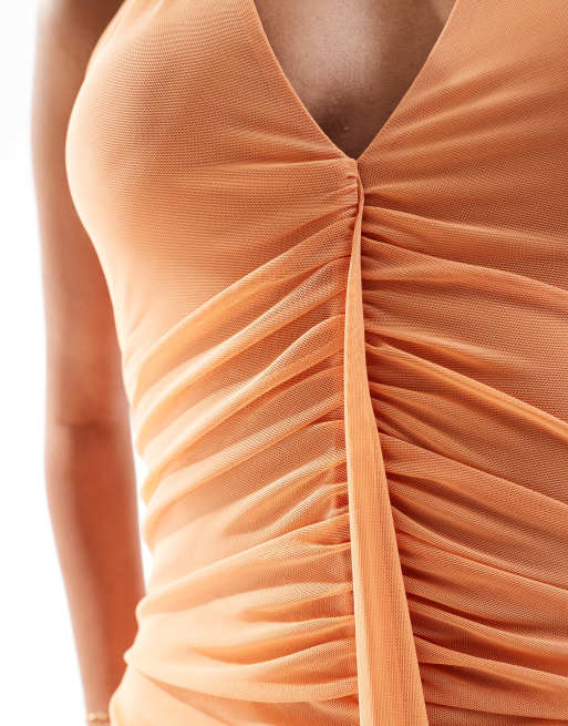 ASOS DESIGN plunge front maxi dress with godet detail and sweeping hem in orange