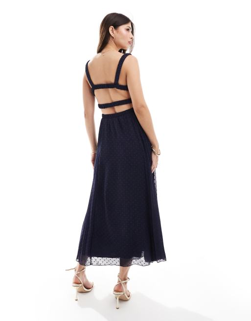 ASOS DESIGN plunge front pleated midi dress with waist belt in navy, 2 of 4
