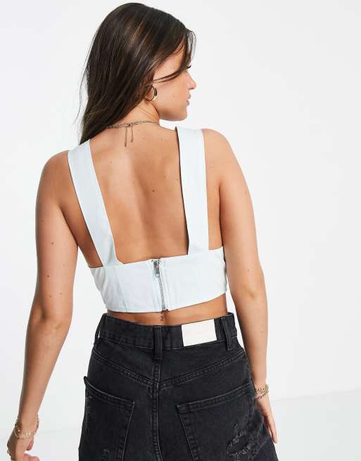 ASOS DESIGN plunge front top with corset waist in soft mint