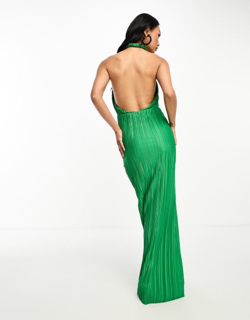 Asos design halter pleated hotsell bow back maxi dress