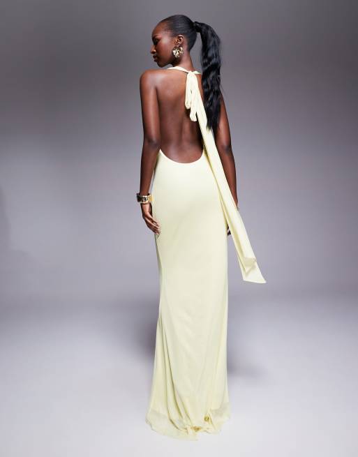 ASOS DESIGN plunge halter maxi dress with yellow and pink floral placement print