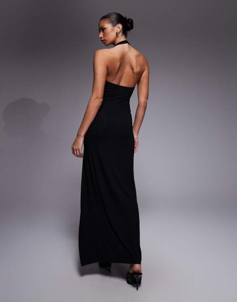 strapless open back dress Navy Clarice Velvet Puff Sleeve Midi Dress