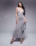 [ASOS DESIGN] ASOS DESIGN plunge halter neck maxi dress in silver S Silver