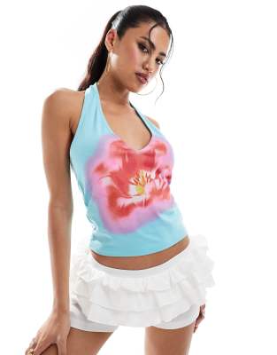 Another Life Halter Top - Turquoise Floral