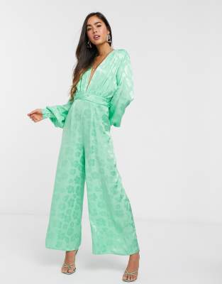 topshop green jacquard jumpsuit