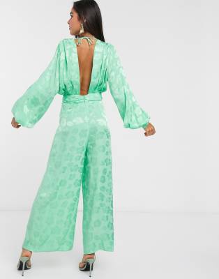 topshop green jacquard jumpsuit