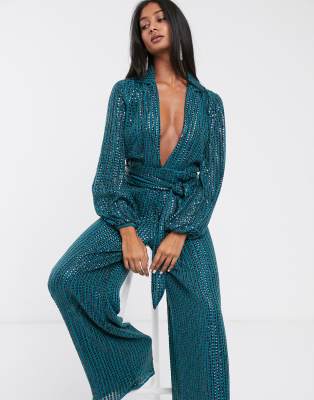 sequin jumpsuit blue