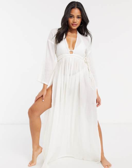 White long outlet sleeve beach dress