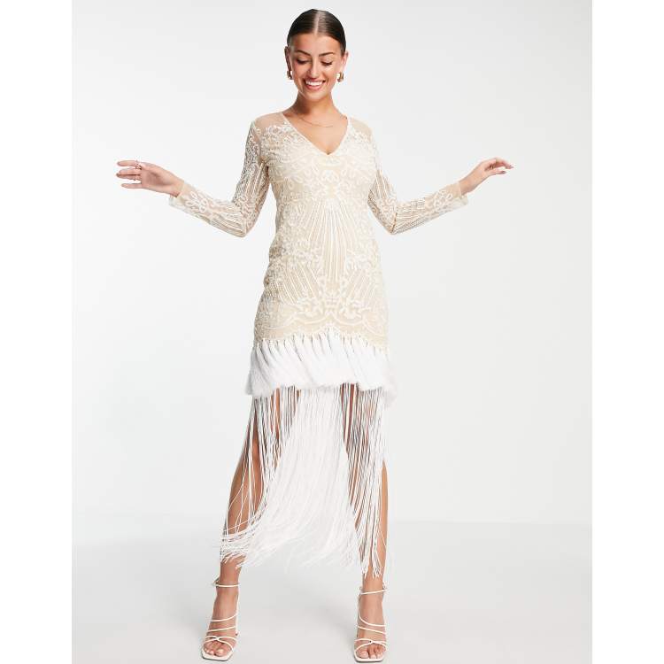 Asos white fringe dress deals