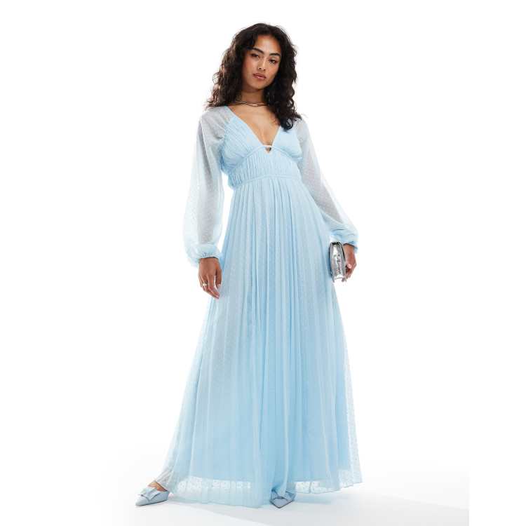 asos pastel blue dress ASOS LUXE tulle baby doll dress with pearl embellishment in blue