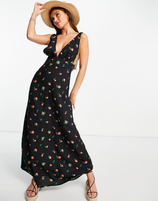 Asos black floral store maxi dress