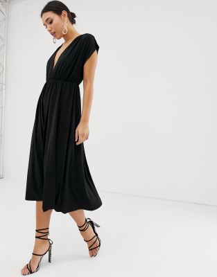 plunge midi skater dress