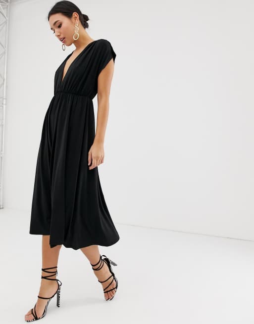 ASOS DESIGN plunge midi skater dress ASOS