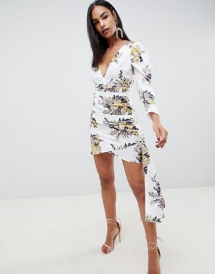 Asos design satin bodycon mini dress in floral print sale queens
