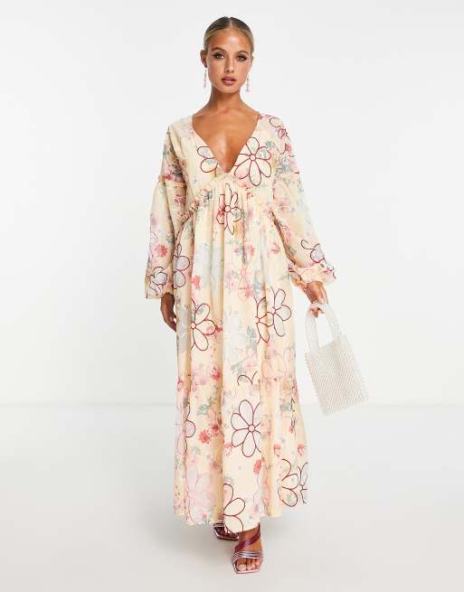 ASOS DESIGN plunge neck all over floral embroidered maxi dress ASOS