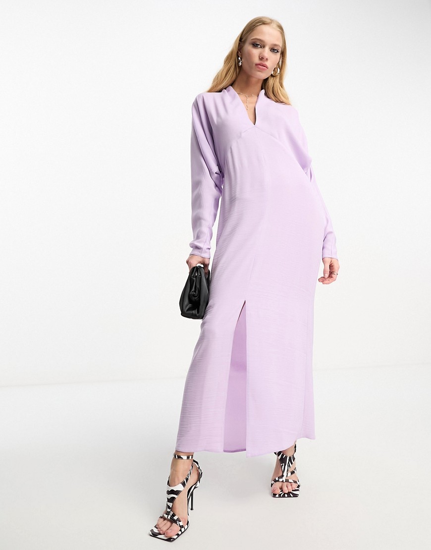 Asos Design Plunge Neck Batwing Midi Dress In Lilac-purple