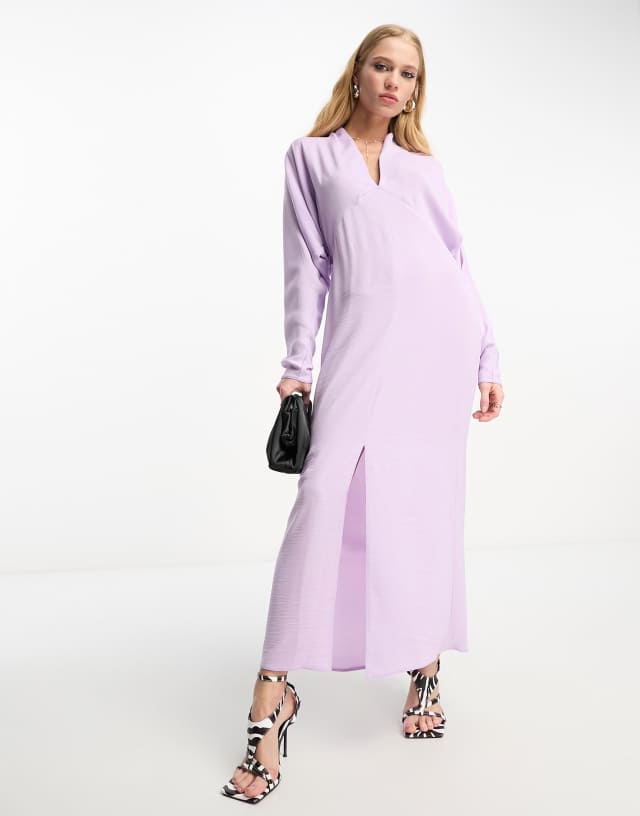 ASOS DESIGN plunge neck batwing midi dress in lilac