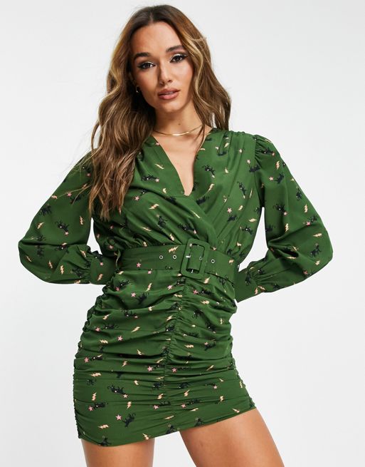ASOS DESIGN wrap mini dress with ruched waist